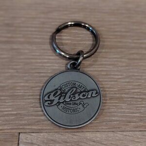 Official Gibson Custom Art & Historic Pewter Keychain - 1990s Vintage Case Candy